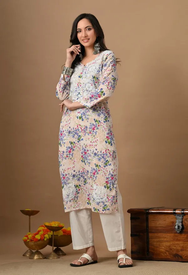 Syrish_Peach_Floral_Mulmul_Chikankari_Hand_Embroidered_Kurta