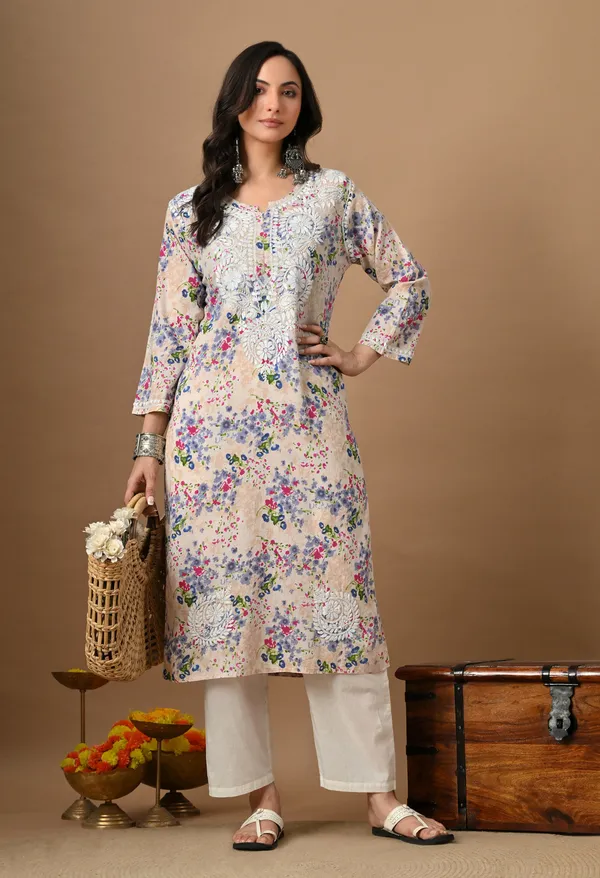 Syrish_Peach_Floral_Mulmul_Chikankari_Hand_Embroidered_Kurta