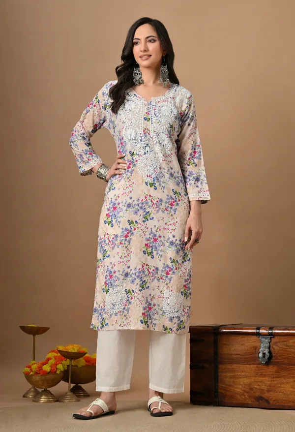 Syrish_Peach_Floral_Mulmul_Chikankari_Hand_Embroidered_Kurta