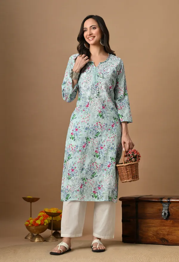 Syrish_Sky_Blue_Floral_Mulmul_Chikankari_Hand_Embroidered_Kurta
