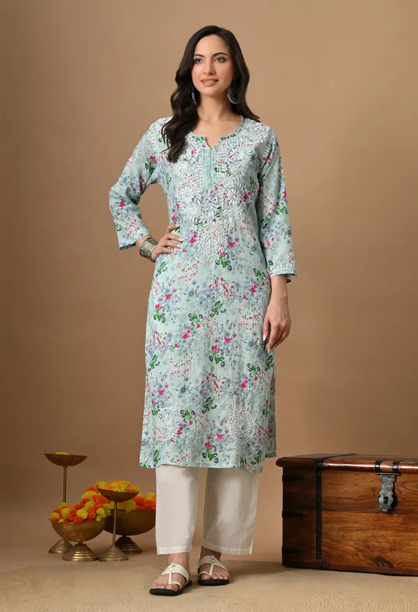 Syrish_Sky_Blue_Floral_Mulmul_Chikankari_Hand_Embroidered_Kurta