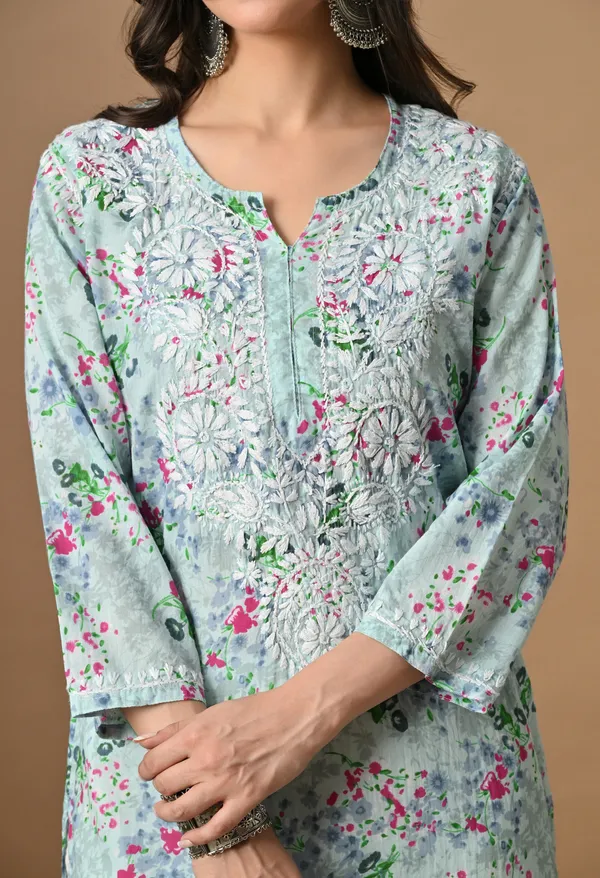 Syrish_Sky_Blue_Floral_Mulmul_Chikankari_Hand_Embroidered_Kurta