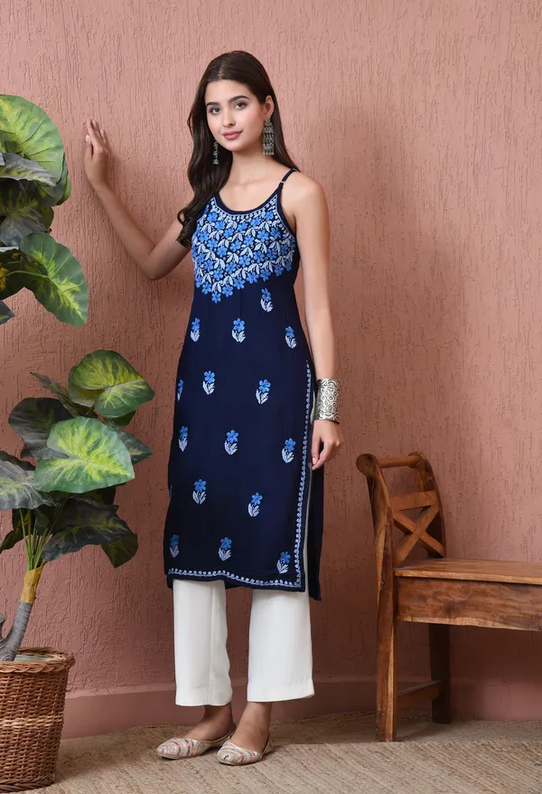 Syrish_Handcrafted_Chikankari_Rayon_Sleeveless_Kurta_�_Navy_Blue