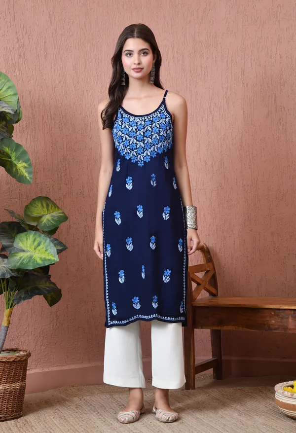 Syrish_Handcrafted_Chikankari_Rayon_Sleeveless_Kurta_�_Navy_Blue