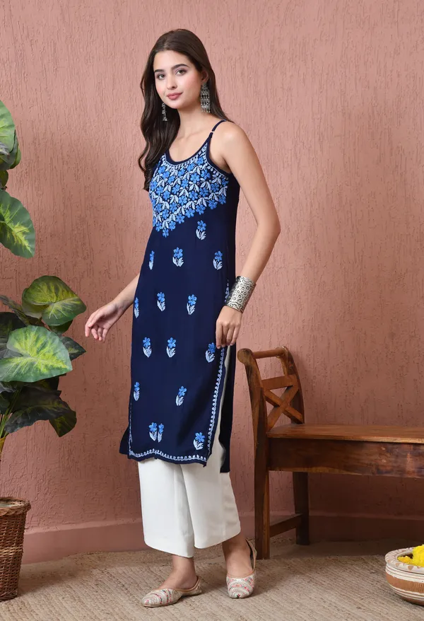 Syrish_Handcrafted_Chikankari_Rayon_Sleeveless_Kurta_�_Navy_Blue