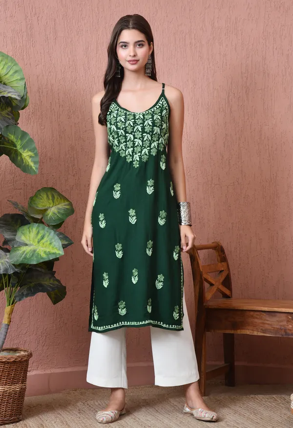 Syrish_Handcrafted_Chikankari_Rayon_Sleeveless_Kurta_�_Green