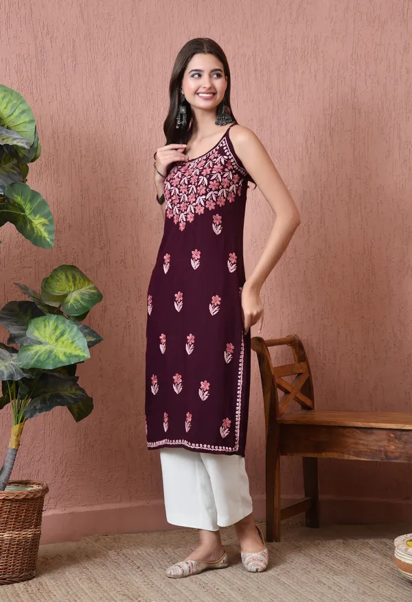 Syrish_Handcrafted_Chikankari_Rayon_Sleeveless_Kurta_�_Maroon