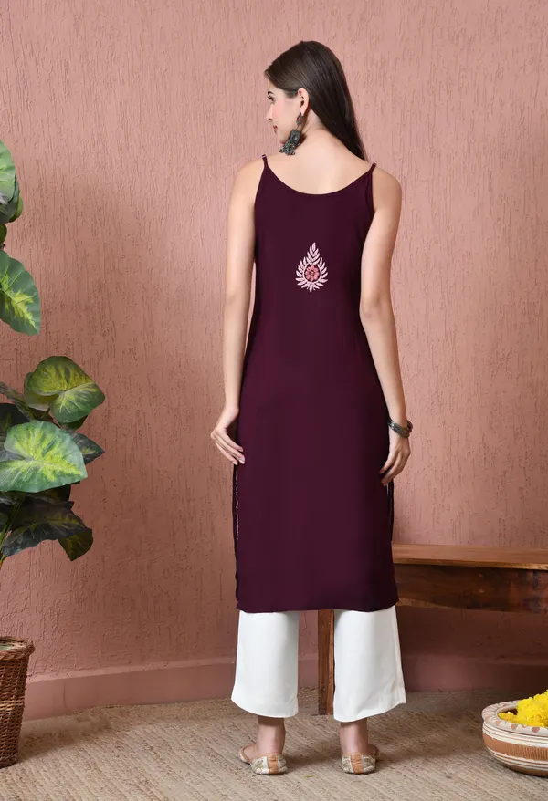 Syrish_Handcrafted_Chikankari_Rayon_Sleeveless_Kurta_�_Maroon