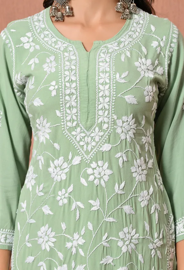 Syrish_Mint_Grace_Hand_Embroidered_Chikankari_Rayon_Kurta_Set