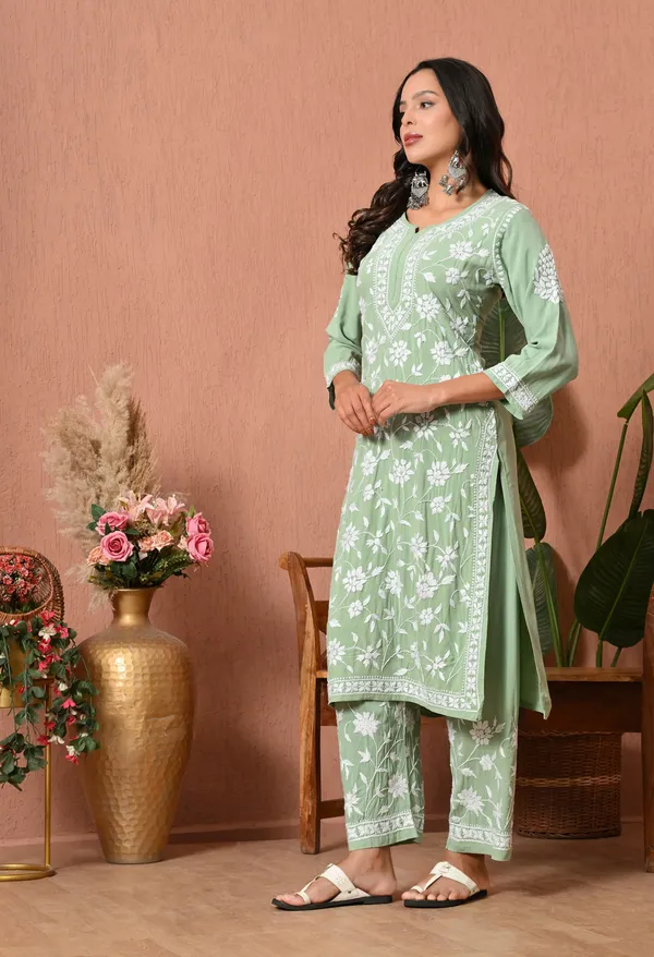 Syrish_Mint_Grace_Hand_Embroidered_Chikankari_Rayon_Kurta_Set