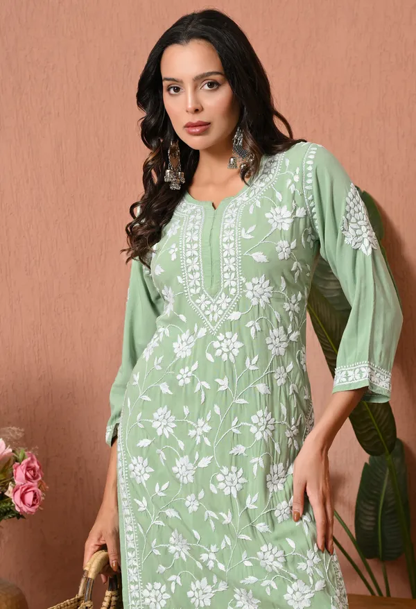 Syrish_Mint_Grace_Hand_Embroidered_Chikankari_Rayon_Kurta_Set