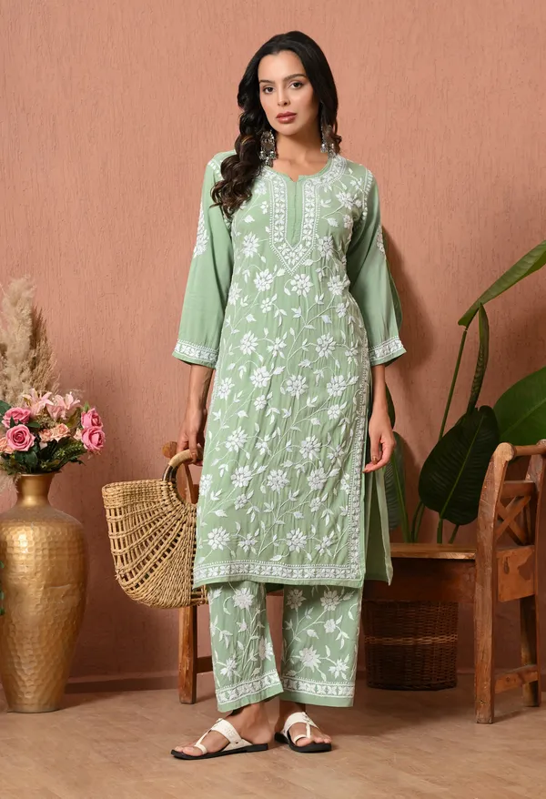 Syrish_Mint_Grace_Hand_Embroidered_Chikankari_Rayon_Kurta_Set