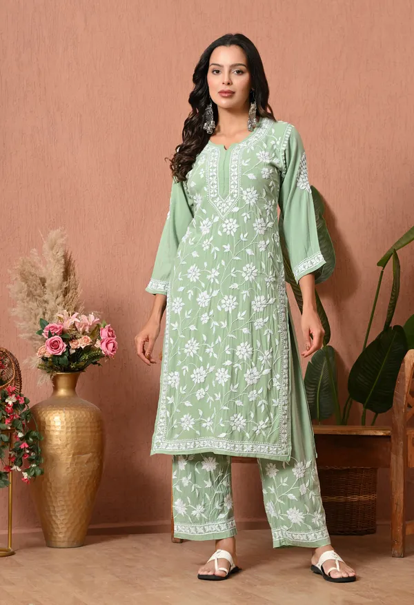 Syrish_Mint_Grace_Hand_Embroidered_Chikankari_Rayon_Kurta_Set
