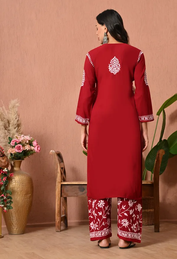 Syrish_Maroon_Grace_Hand_Embroidered_Chikankari_Rayon_Kurta_Set