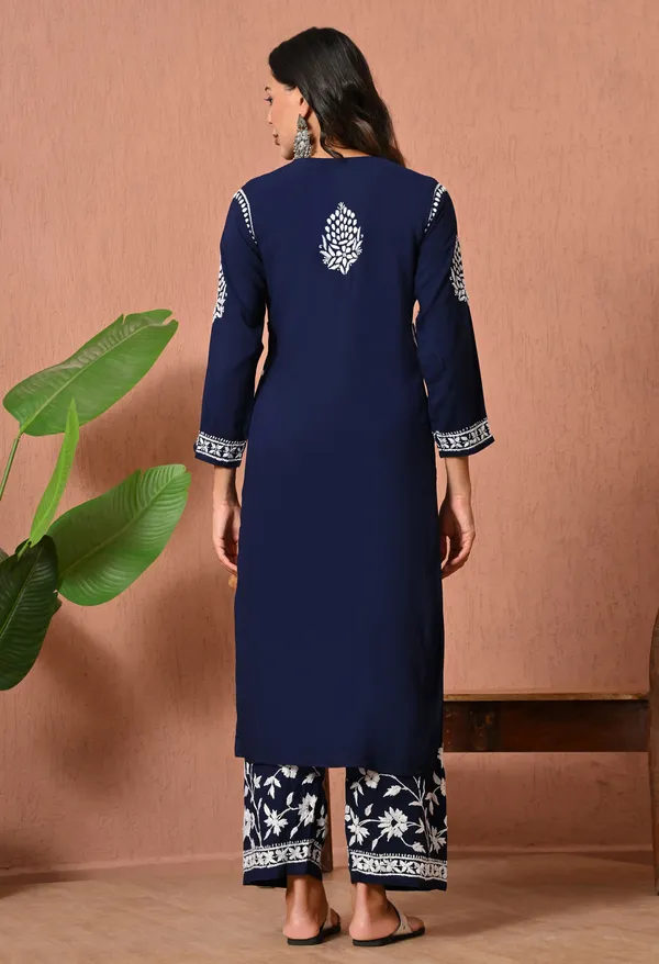 Syrish_Navy_Blue_Hand_Embroidered_Chikankari_Rayon_Kurta_Set