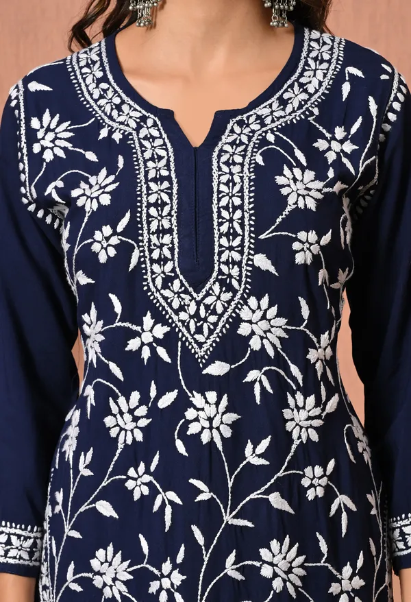 Syrish_Navy_Blue_Hand_Embroidered_Chikankari_Rayon_Kurta_Set