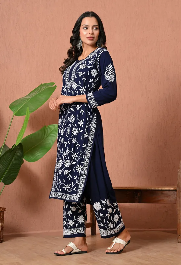 Syrish_Navy_Blue_Hand_Embroidered_Chikankari_Rayon_Kurta_Set