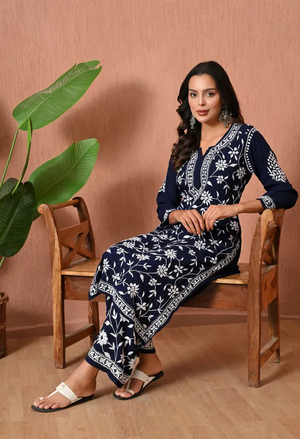 Syrish_Navy_Blue_Hand_Embroidered_Chikankari_Rayon_Kurta_Set