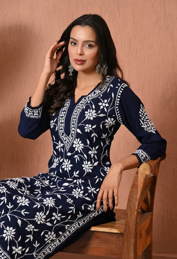 Syrish_Navy_Blue_Hand_Embroidered_Chikankari_Rayon_Kurta_Set