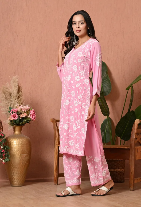Syrish_Pink_Hand_Embroidered_Chikankari_Rayon_Kurta_Set