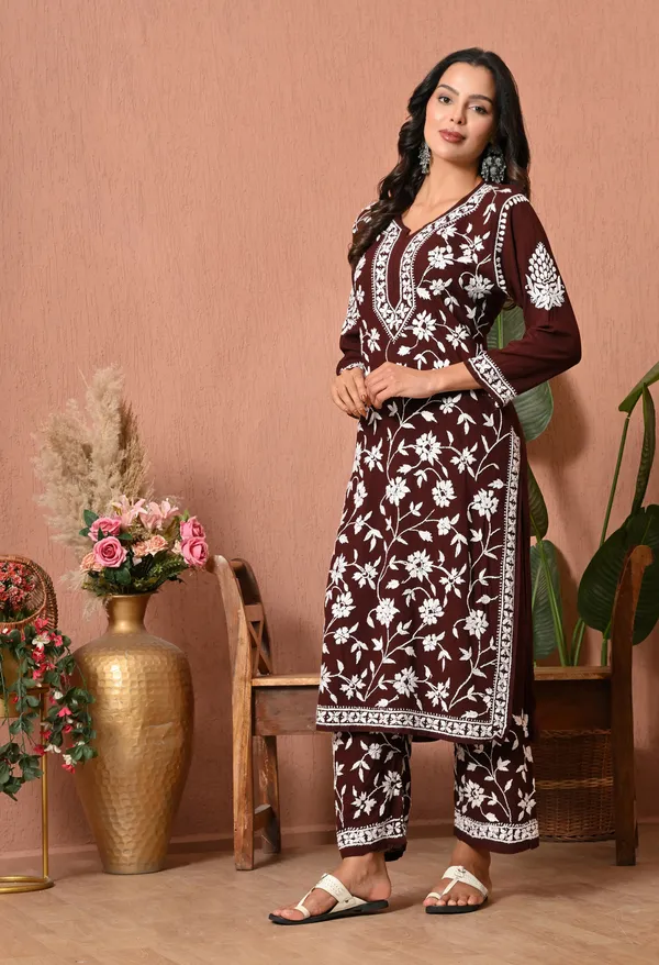 Syrish_Wine_Hand_Embroidered_Chikankari_Rayon_Kurta_Set