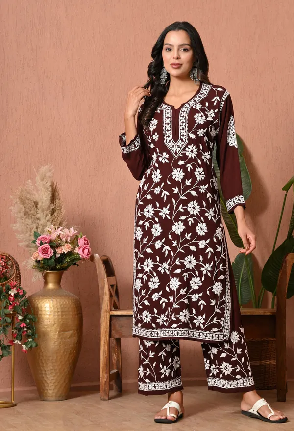 Syrish_Wine_Hand_Embroidered_Chikankari_Rayon_Kurta_Set