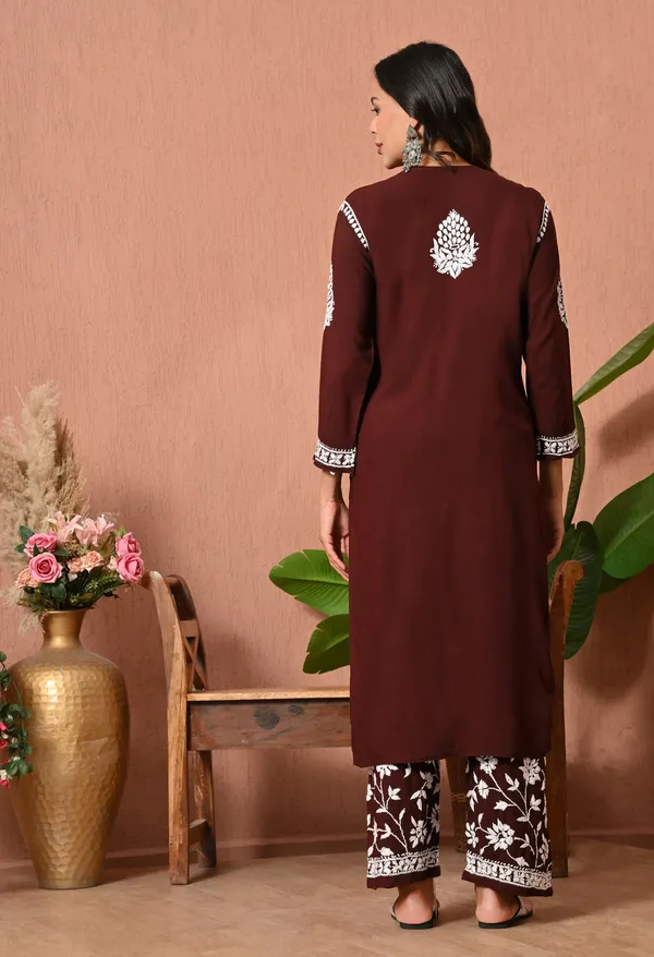 Syrish_Wine_Hand_Embroidered_Chikankari_Rayon_Kurta_Set
