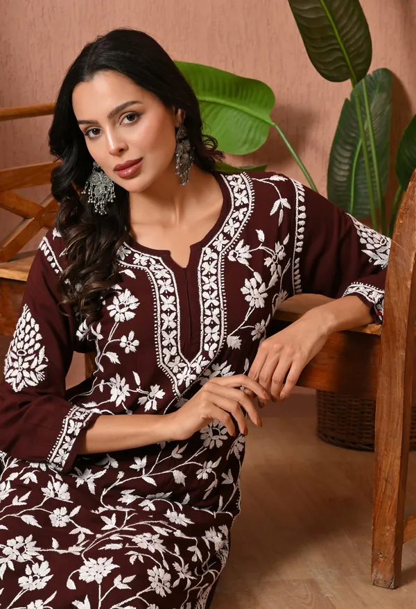 Syrish_Wine_Hand_Embroidered_Chikankari_Rayon_Kurta_Set