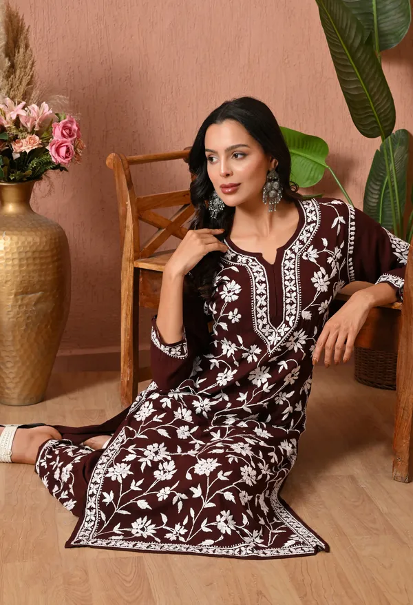 Syrish_Wine_Hand_Embroidered_Chikankari_Rayon_Kurta_Set