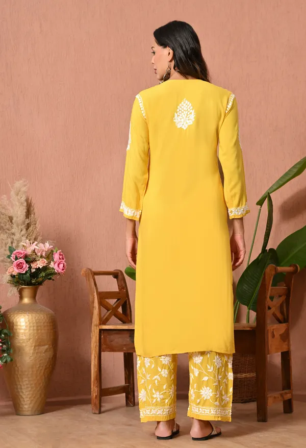 Syrish_Yellow_Hand_Embroidered_Chikankari_Rayon_Kurta_Set