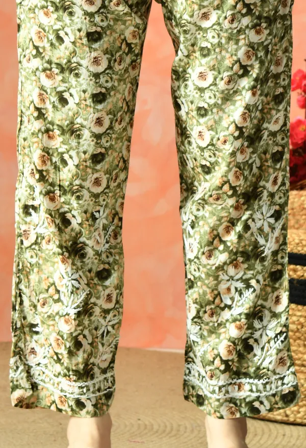Green_Floral_Hand_Embroidered_Mulmul_Chikankari_Kurta_Plazo_Set