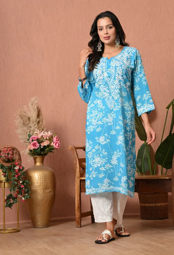 Syrish_Meher_Blue_Chikankari_Straight_Kurta