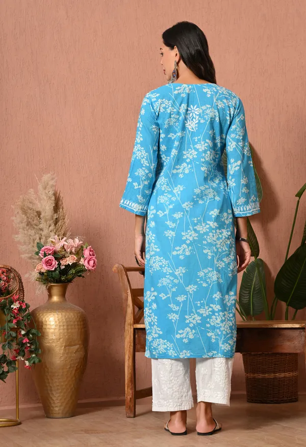 Syrish_Meher_Blue_Chikankari_Straight_Kurta