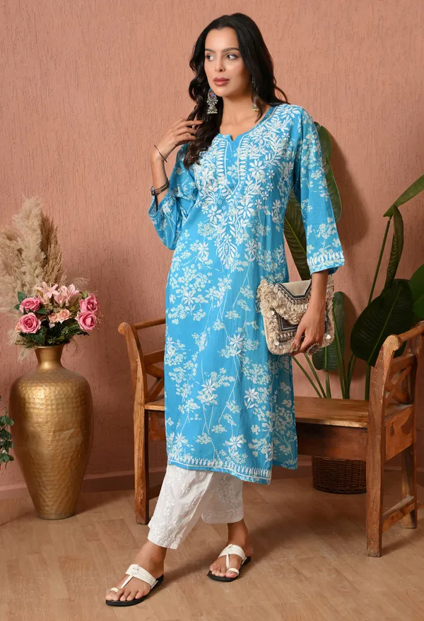 Syrish_Meher_Blue_Chikankari_Straight_Kurta