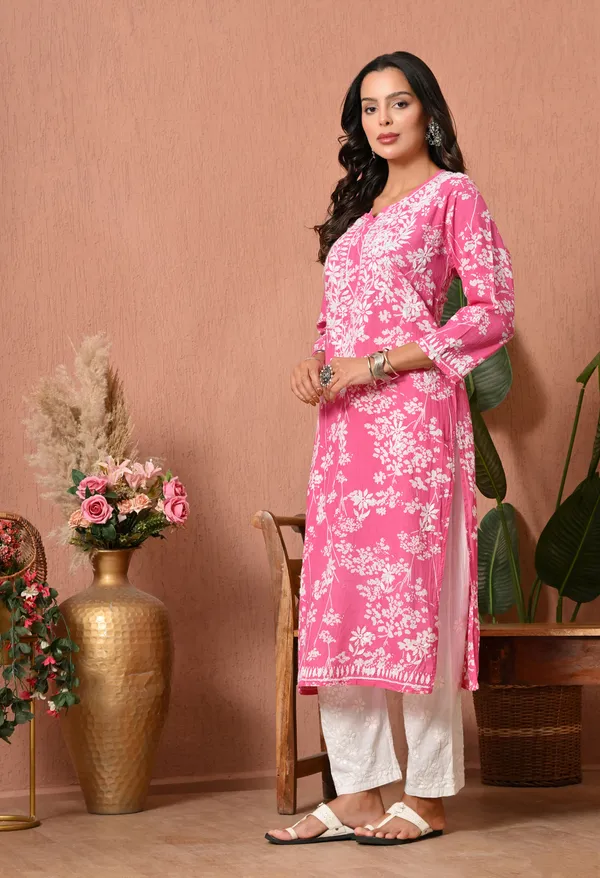 Syrish_MeherDark__Pink_Chikankari_Straight_Kurta