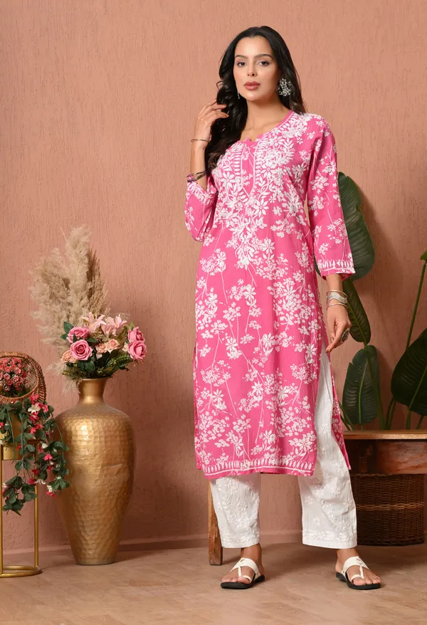 Syrish_MeherDark__Pink_Chikankari_Straight_Kurta