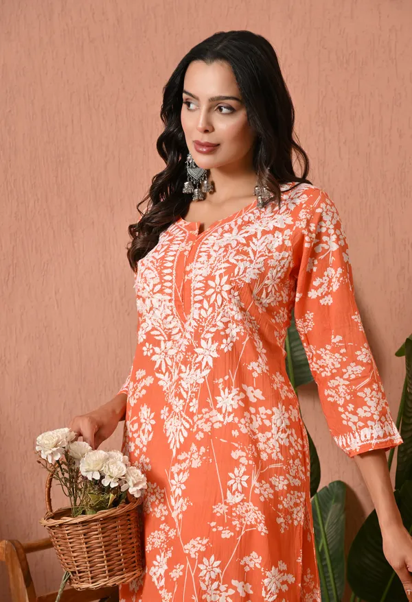 Syrish_Meher_Orange_Chikankari_Straight_Kurta
