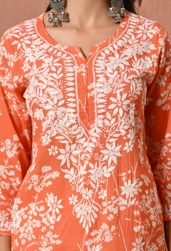 Syrish_Meher_Orange_Chikankari_Straight_Kurta