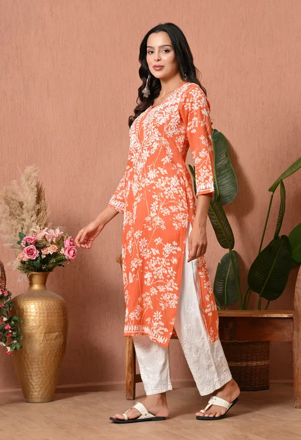 Syrish_Meher_Orange_Chikankari_Straight_Kurta
