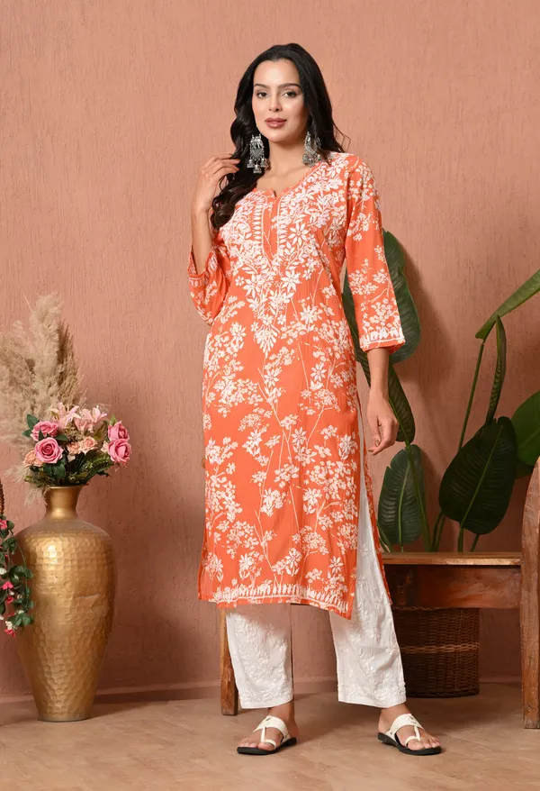 Syrish_Meher_Orange_Chikankari_Straight_Kurta