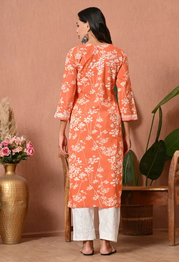Syrish_Meher_Orange_Chikankari_Straight_Kurta
