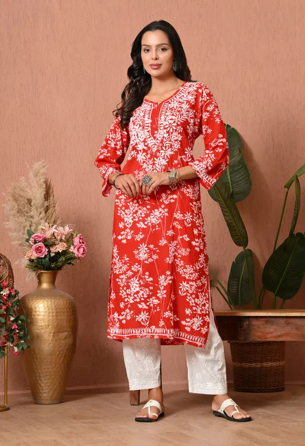 Syrish_Meher_Red_Chikankari_Straight_Kurta