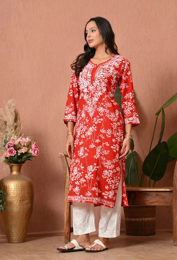 Syrish_Meher_Red_Chikankari_Straight_Kurta