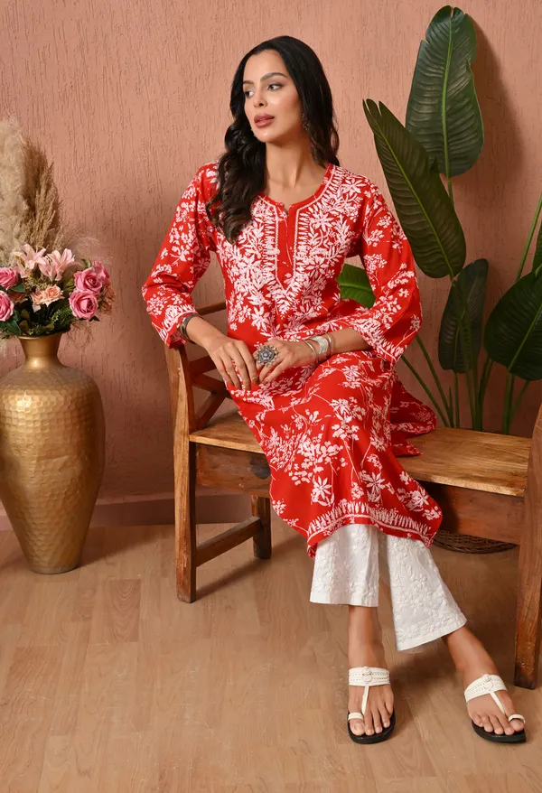 Syrish_Meher_Red_Chikankari_Straight_Kurta