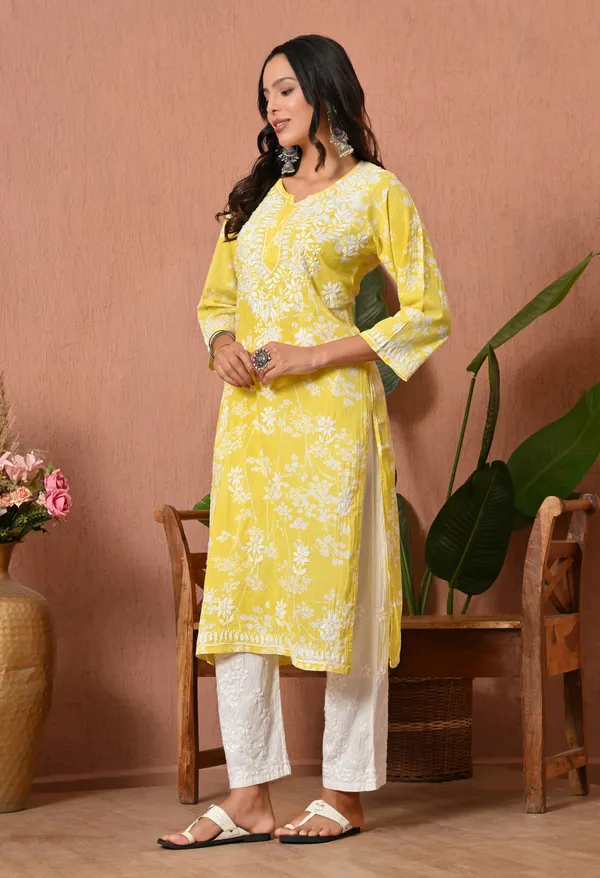 Syrish_Meher_Yellow_Chikankari_Straight_Kurta