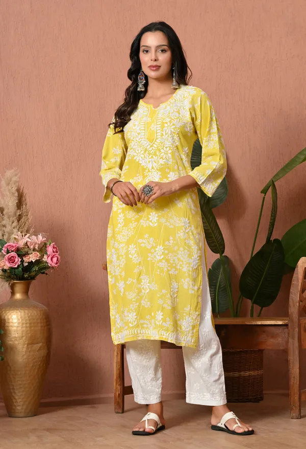 Syrish_Meher_Yellow_Chikankari_Straight_Kurta