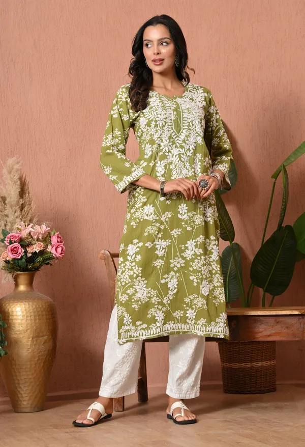Syrish_Meher_Mendi_Green_Chikankari_Straight_Kurta