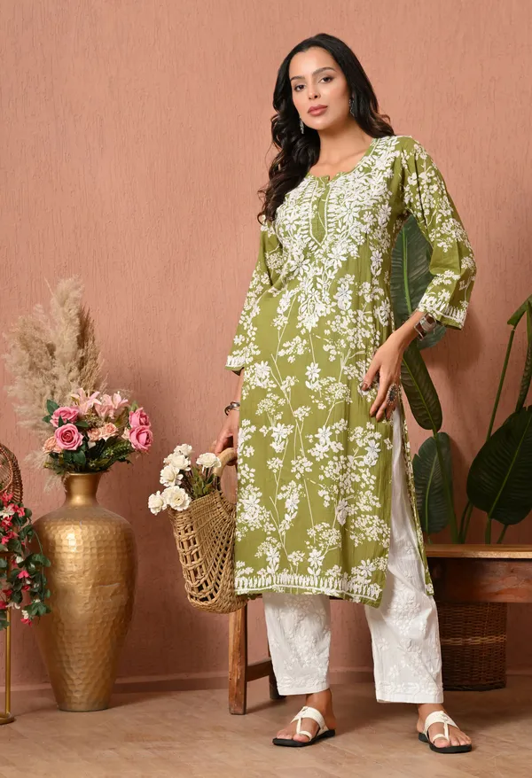 Syrish_Meher_Mendi_Green_Chikankari_Straight_Kurta