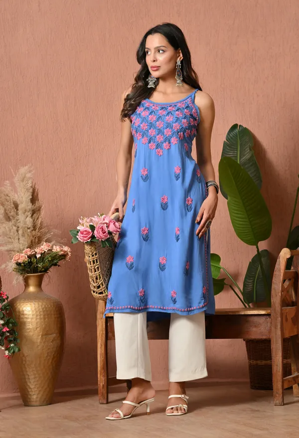Syrish_Handcrafted_Chikankari_Rayon_Sleeveless_Kurta_�_Blue