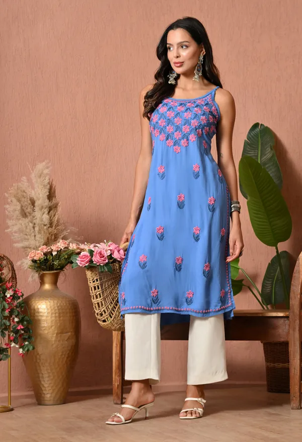 Syrish_Handcrafted_Chikankari_Rayon_Sleeveless_Kurta_�_Blue